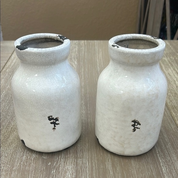 🏺Rustic White Ceramic Vases, Container, Jar, decor, BRAND NEW! set of 2 - Picture 1 of 9